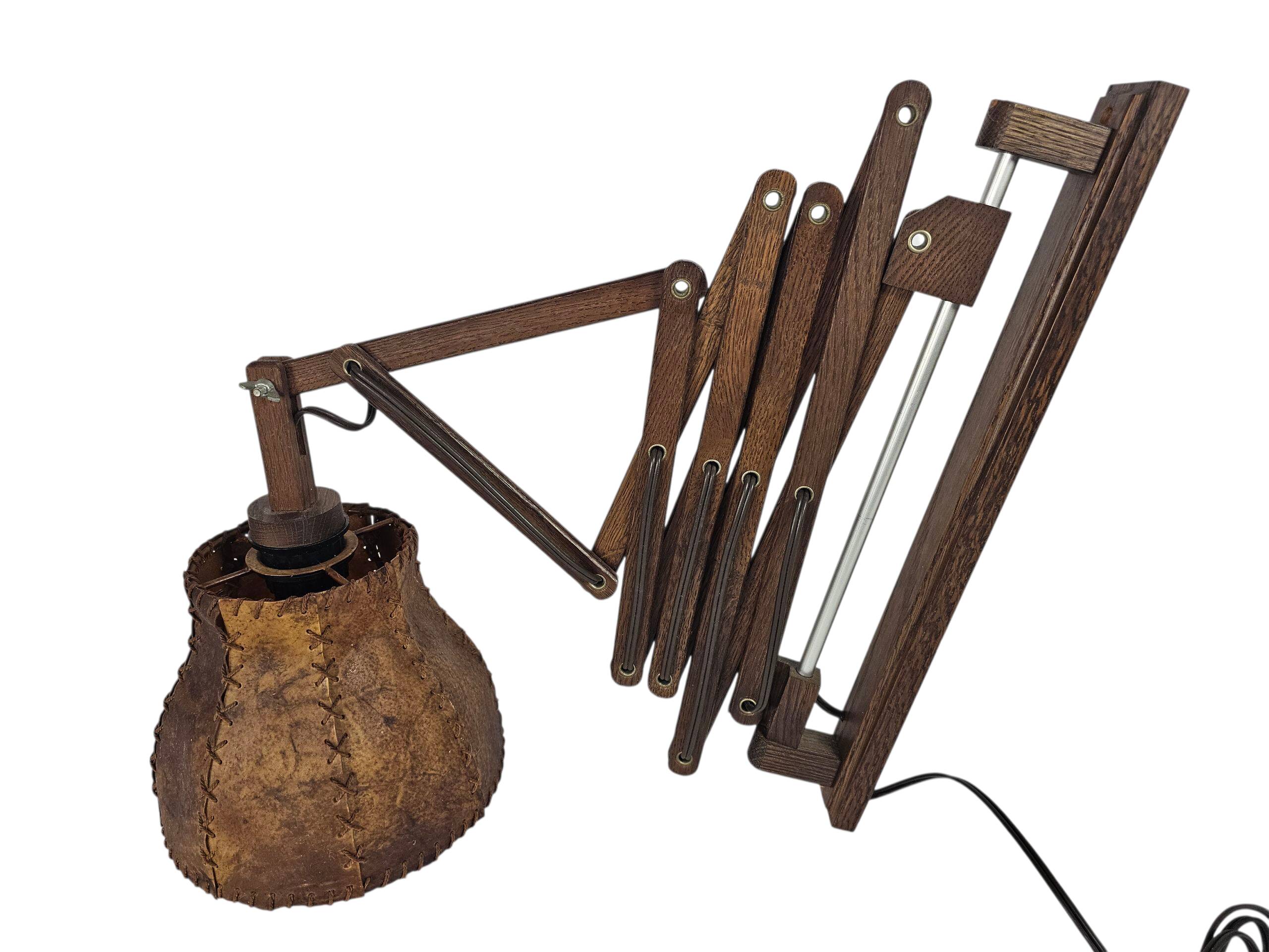 Scissor lamp | Harmonica lamp | wall lamp | vintage | oak | pig's bladder |