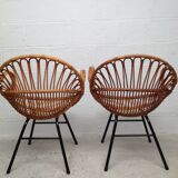 Paire de fauteuils en rotin vintage