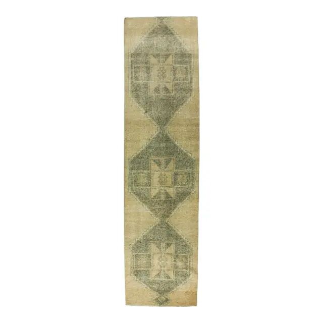 1970s Turkish hand-knotted runner rug 89x350