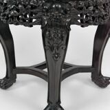 Asian wooden stand carved with Demons, marble top, Indochina, circa 1880