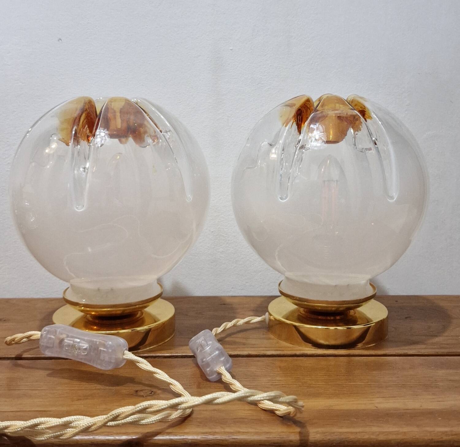 Mazzega globe lamp duo from Murano