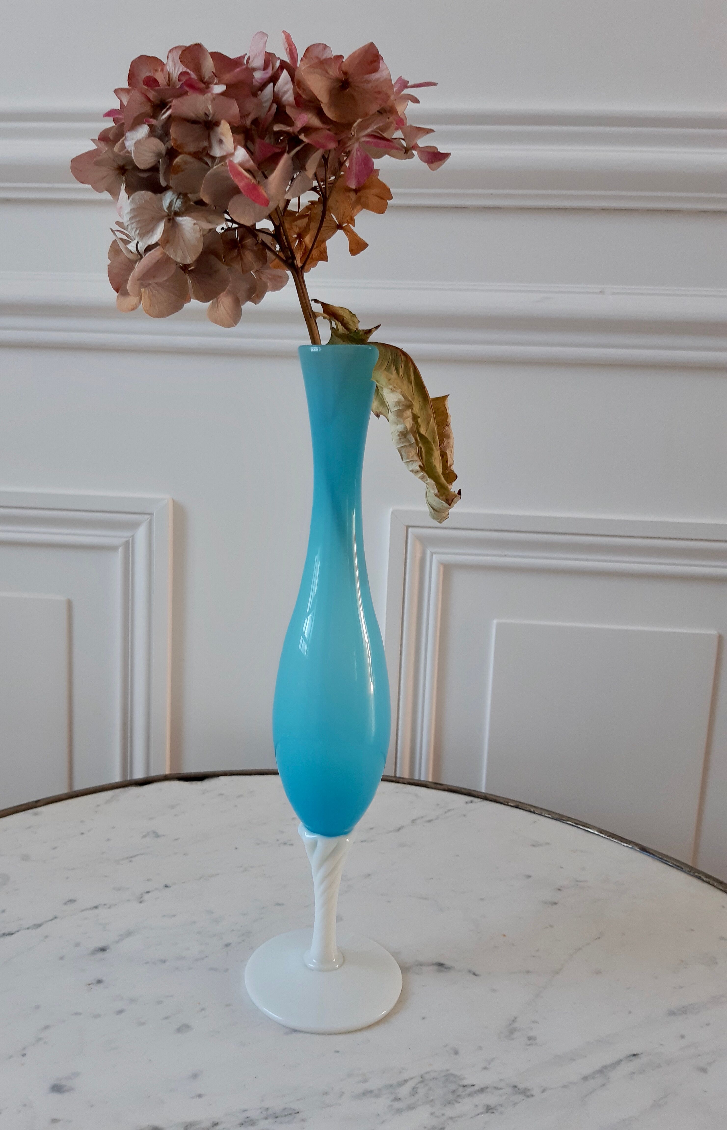 Sky blue opaline vase in the 1960s