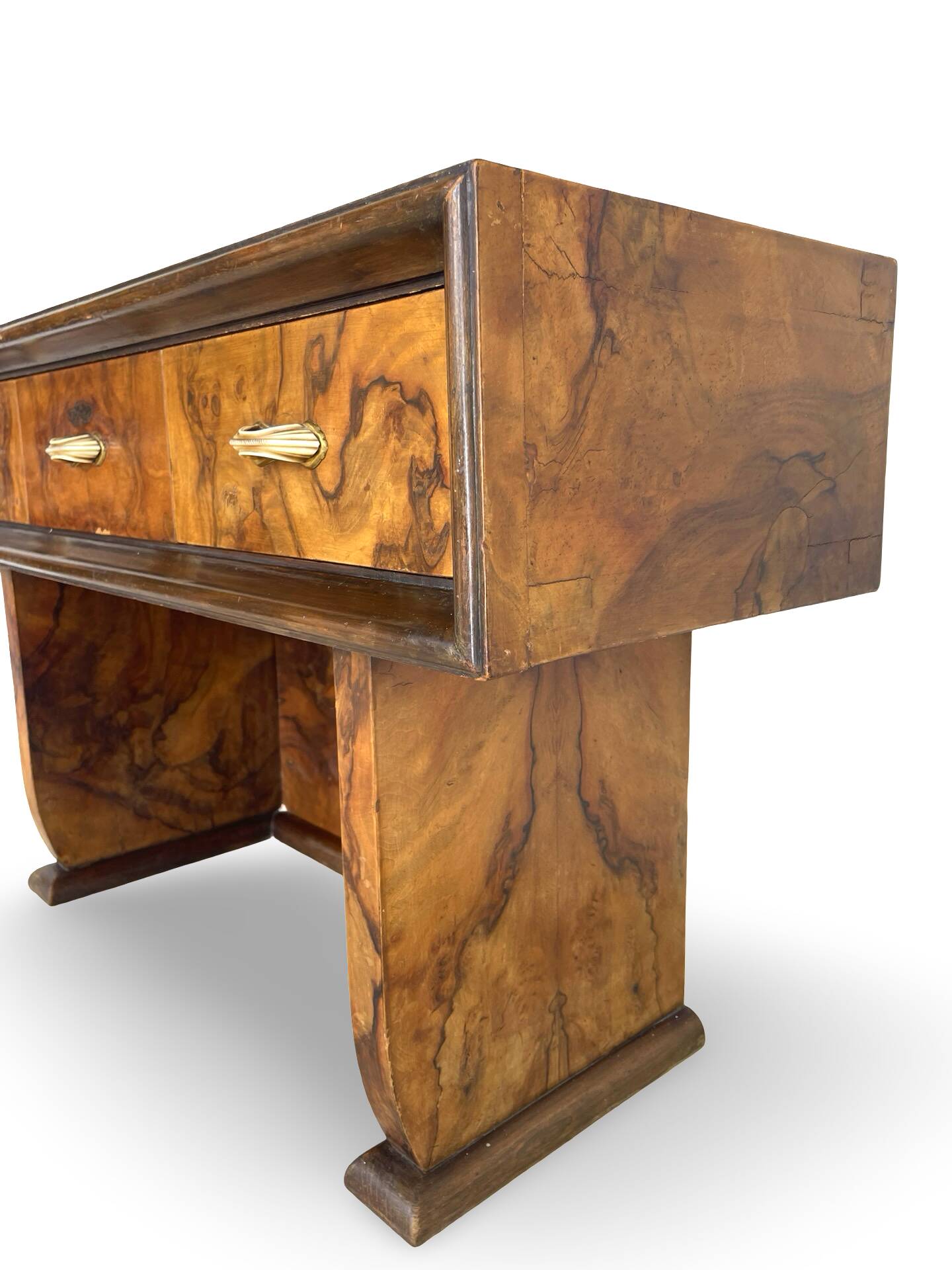 Italian burl walnut art deco console table, 1930s.