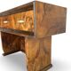 Italian burl walnut art deco console table, 1930s.