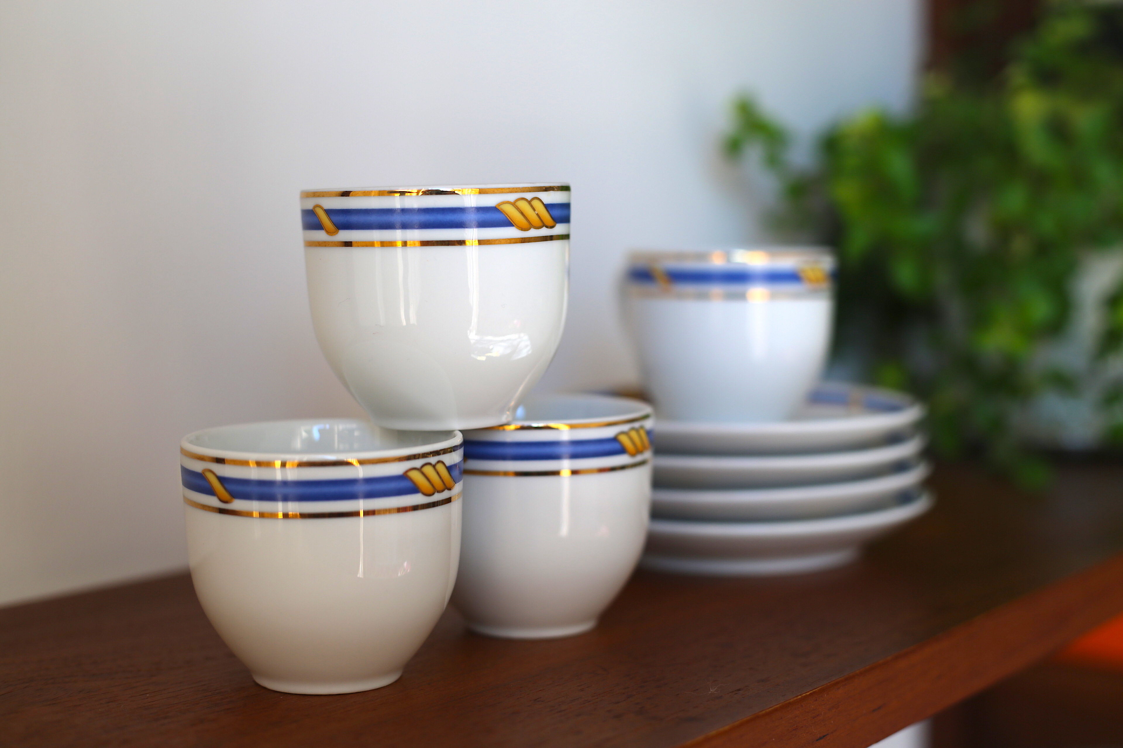 Coffee cups made of fine vintage porcelain blue and gold