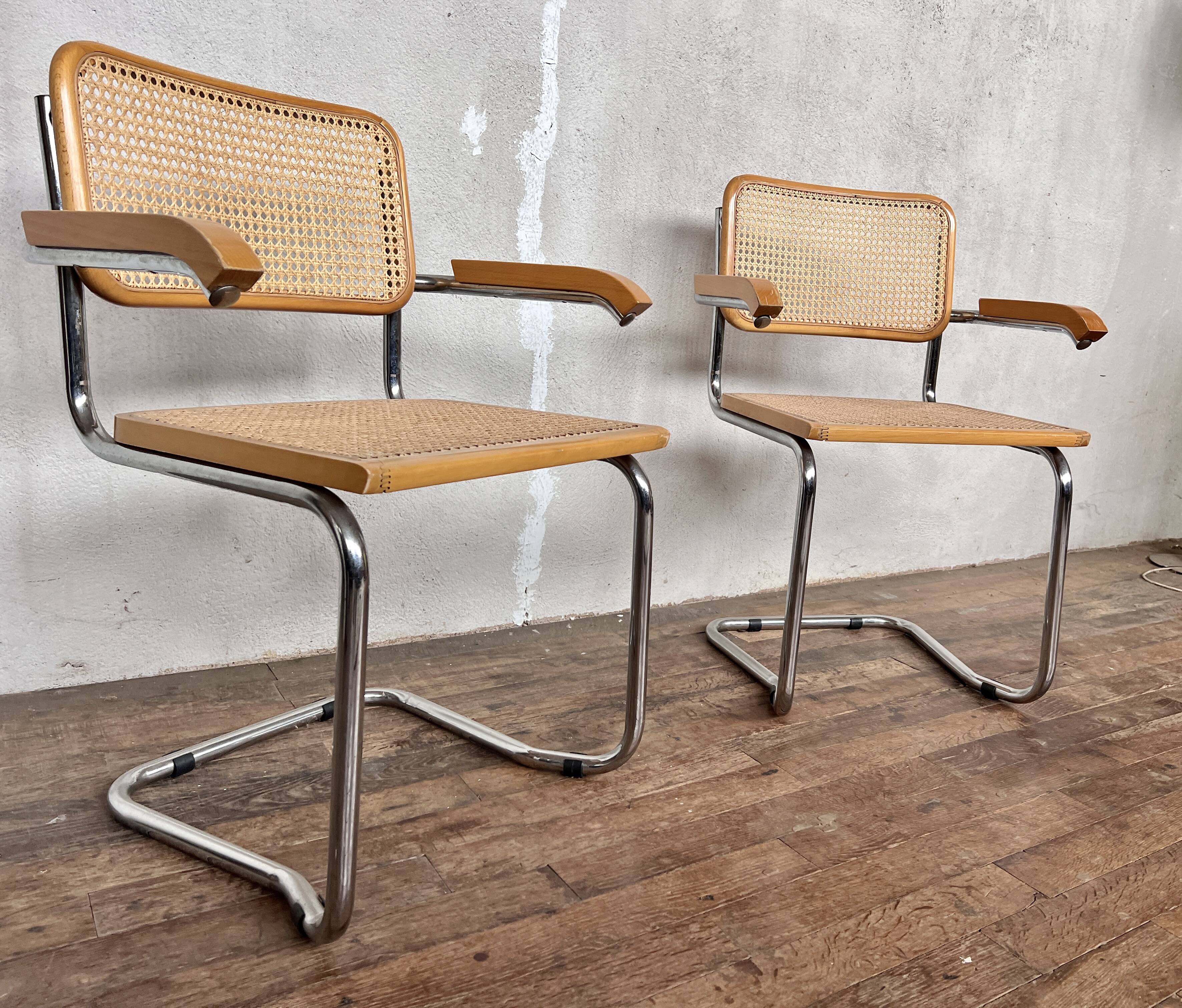 Pair of Breuer style armchair chair  made in italy vintage 1970 beige