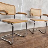 Pair of Breuer style armchair chair  made in italy vintage 1970 beige