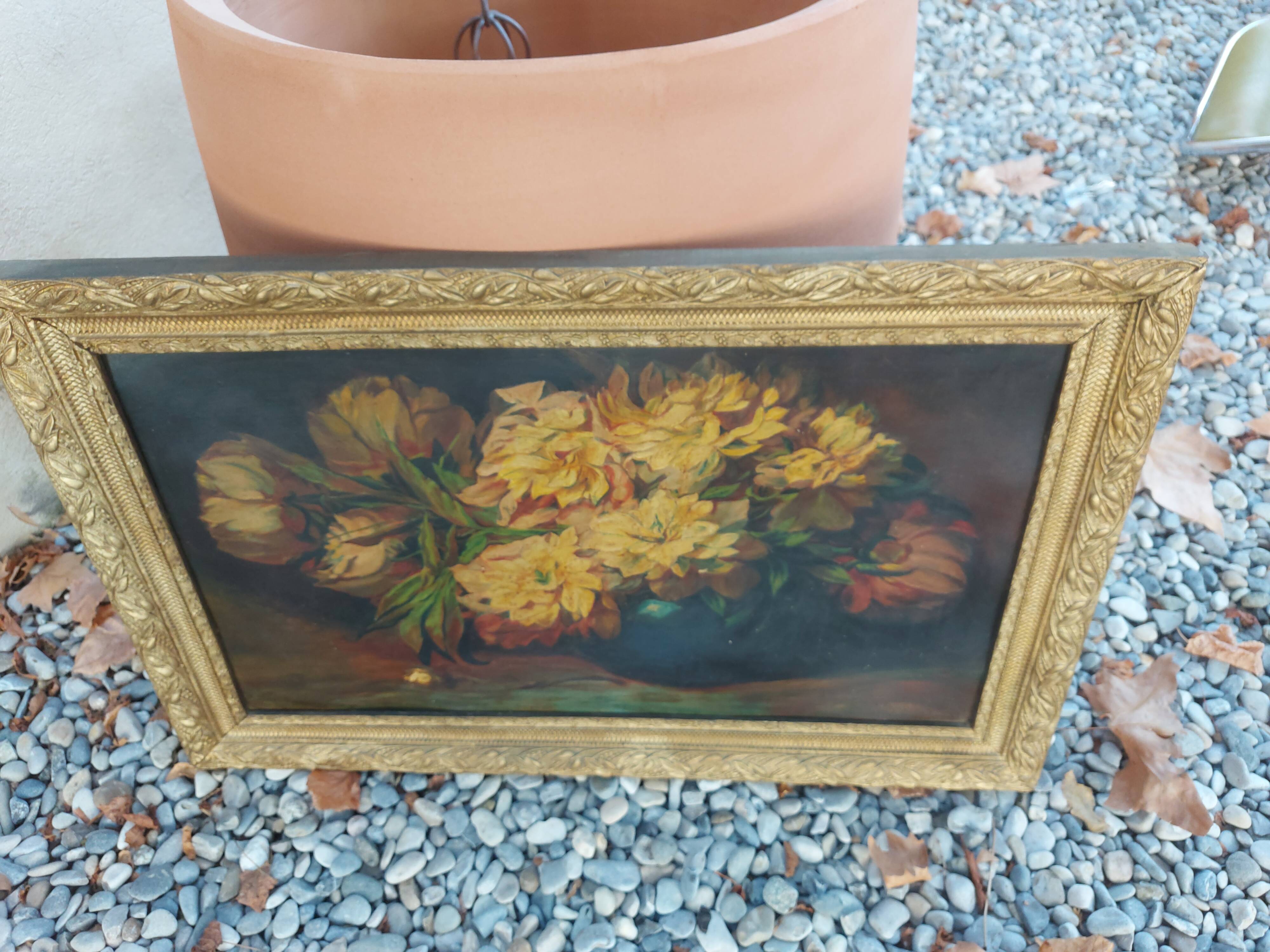Painting, painting, oil on cardboard bouquet of flowers