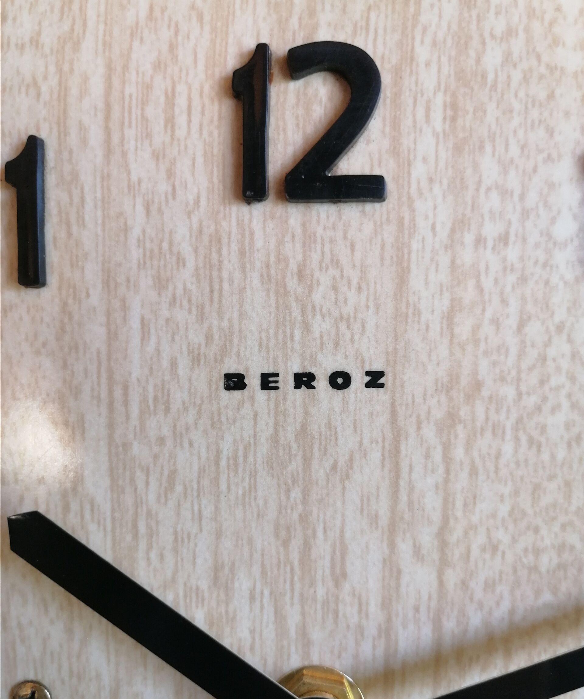 Vintage clock formica silent wall clock "Beroz beige wood"