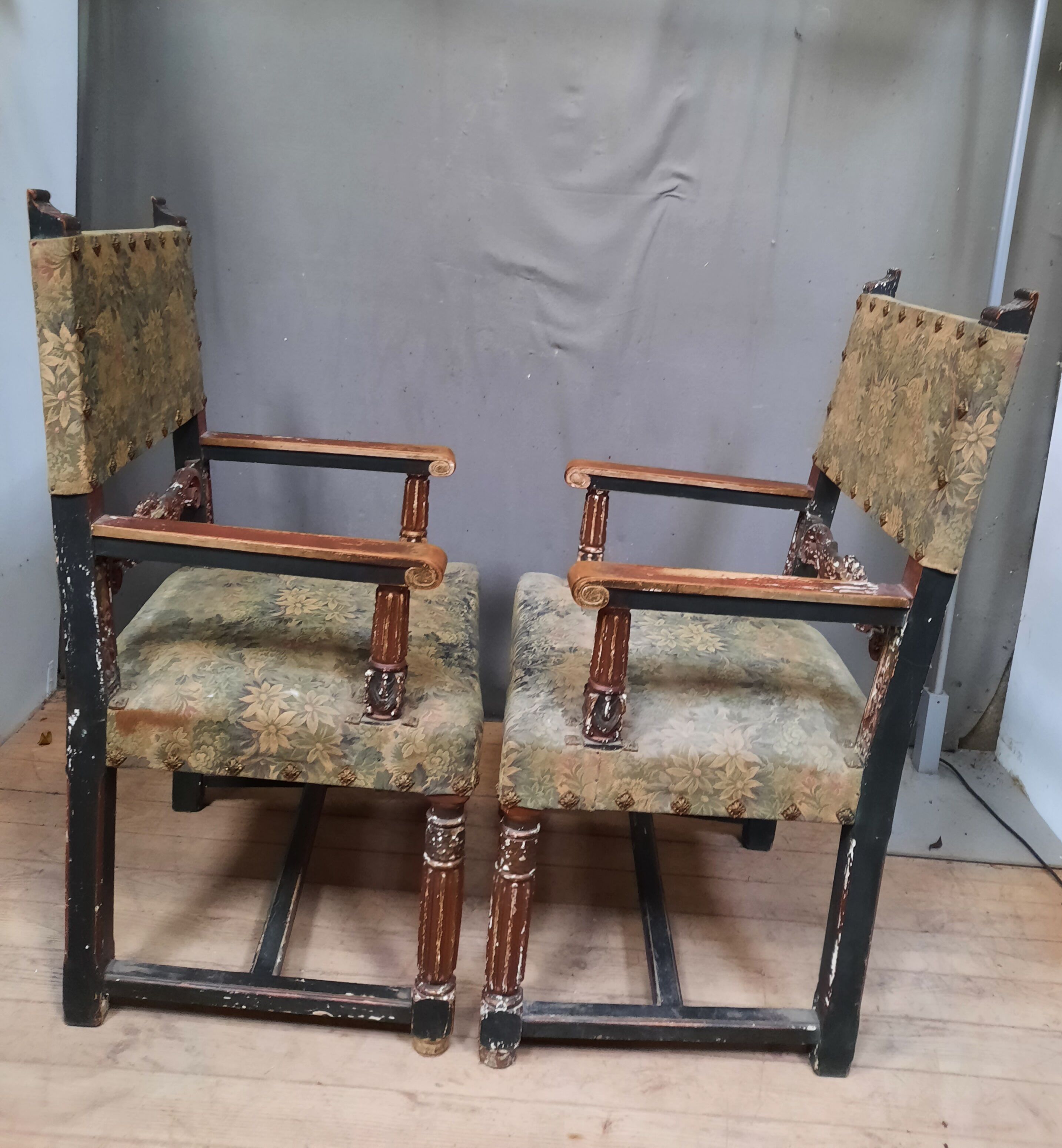 Pair of Louis XIII style armchairs