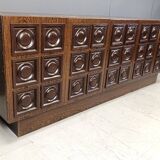 Graphical wengé brutalist credenza, 1970s