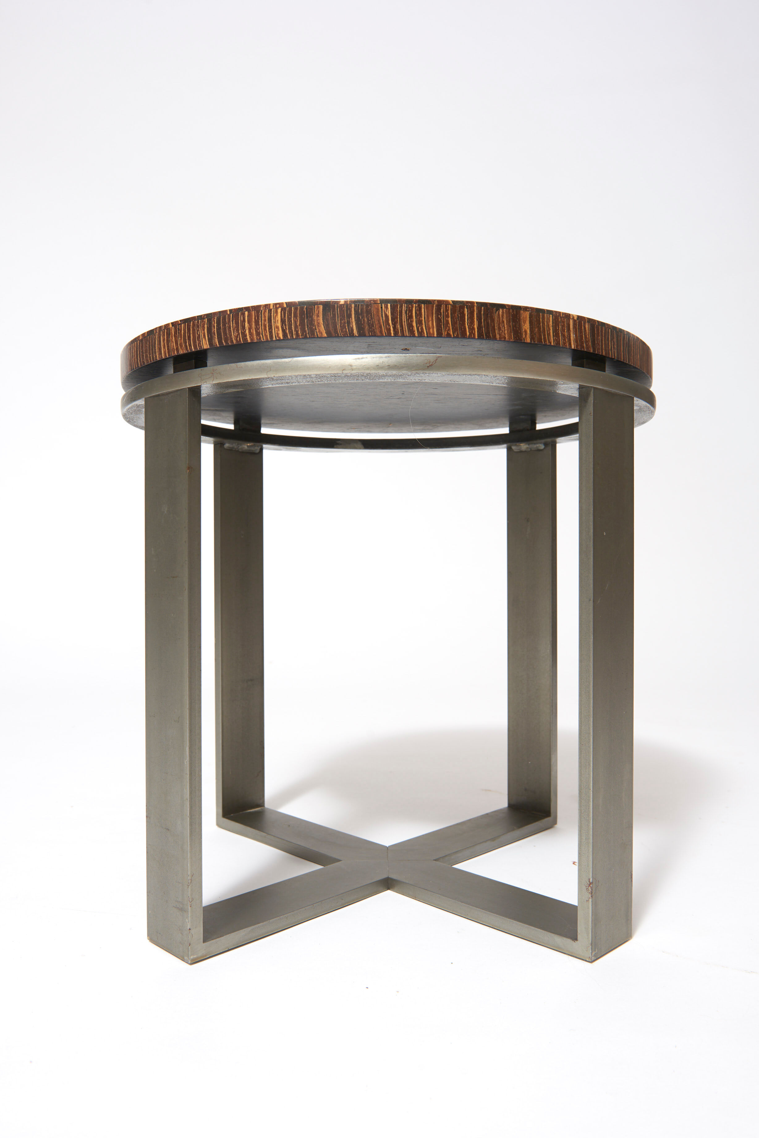 Art-deco style side table in palm wood and steel base