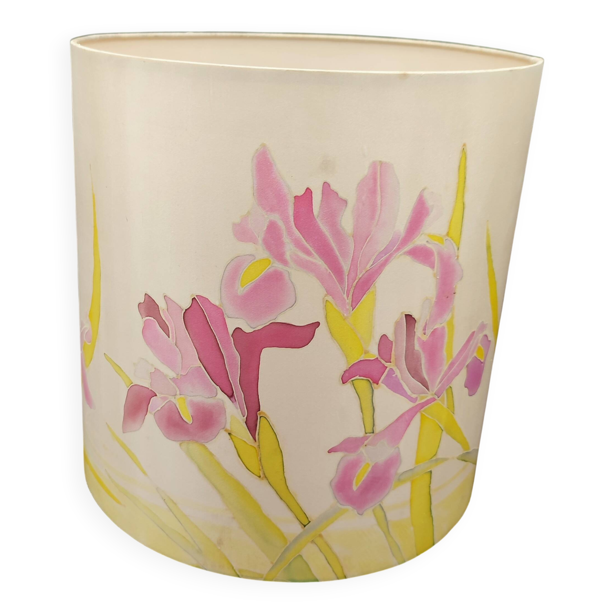 Hand-painted silk art lampshade Decor Iris Signed piece