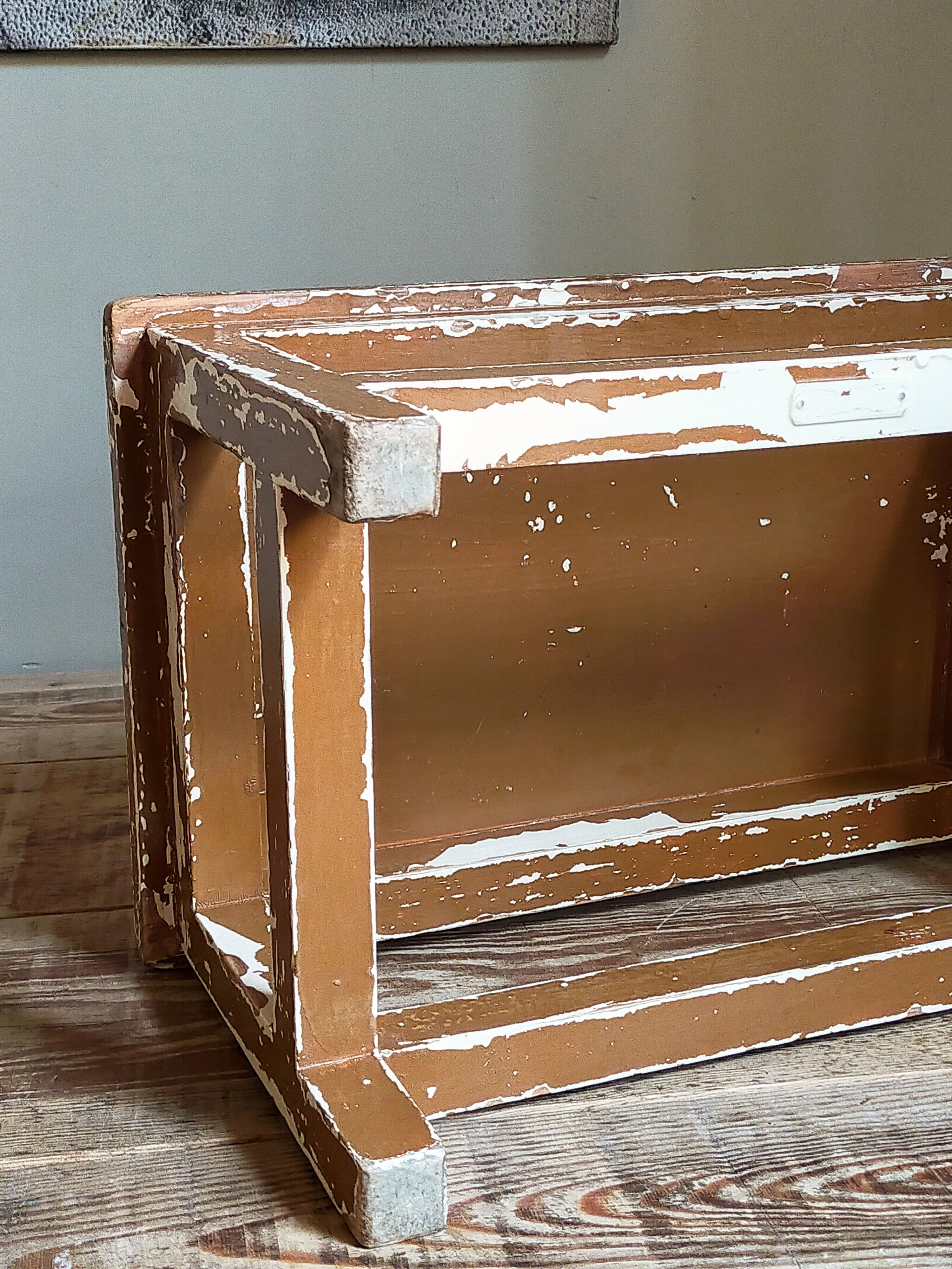 Vintage patinated solid wood side bench