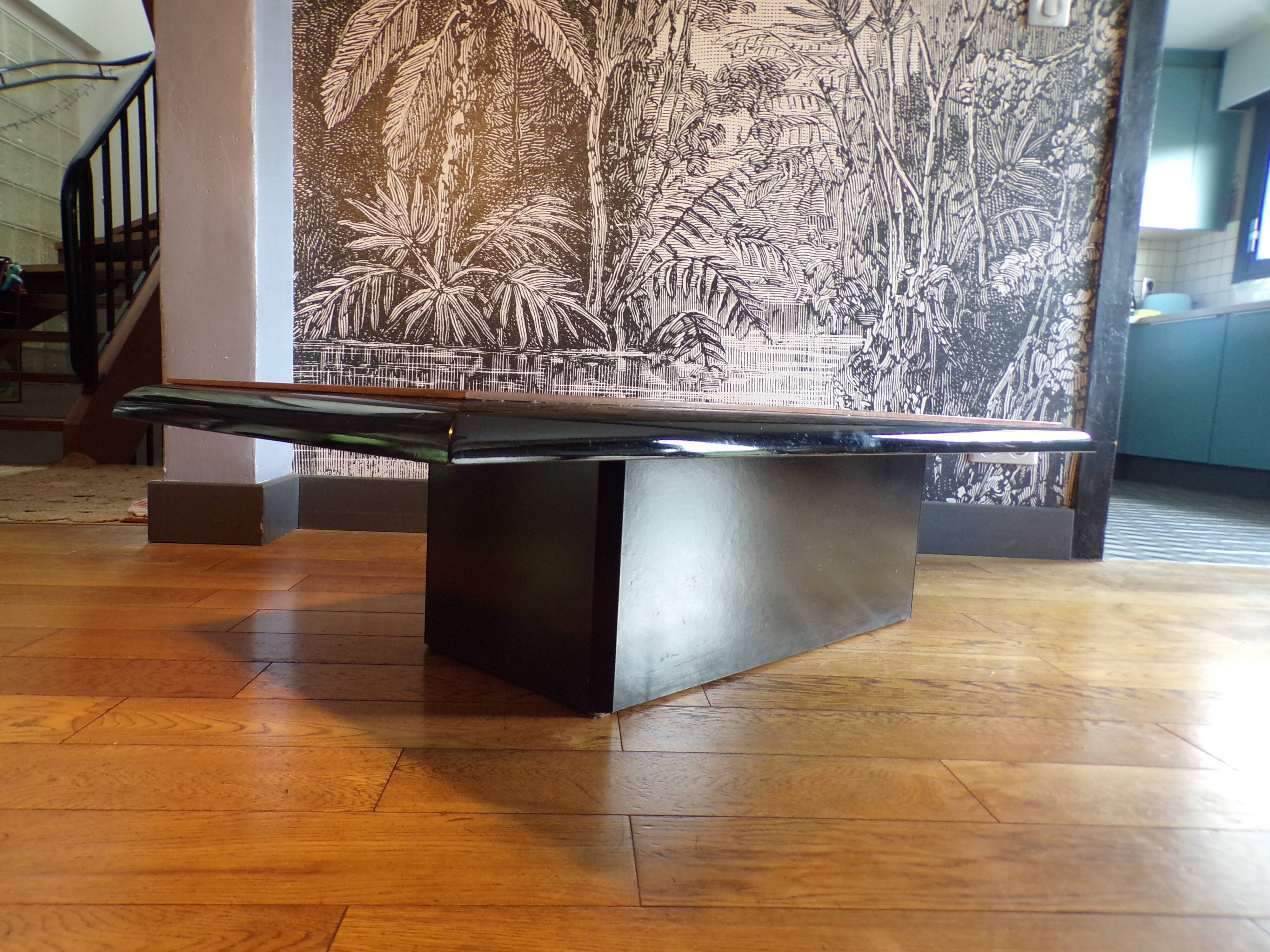 1970 coffee table in elm burl and lacquer