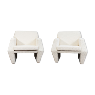 Pair of white boucle armchairs, 1970's