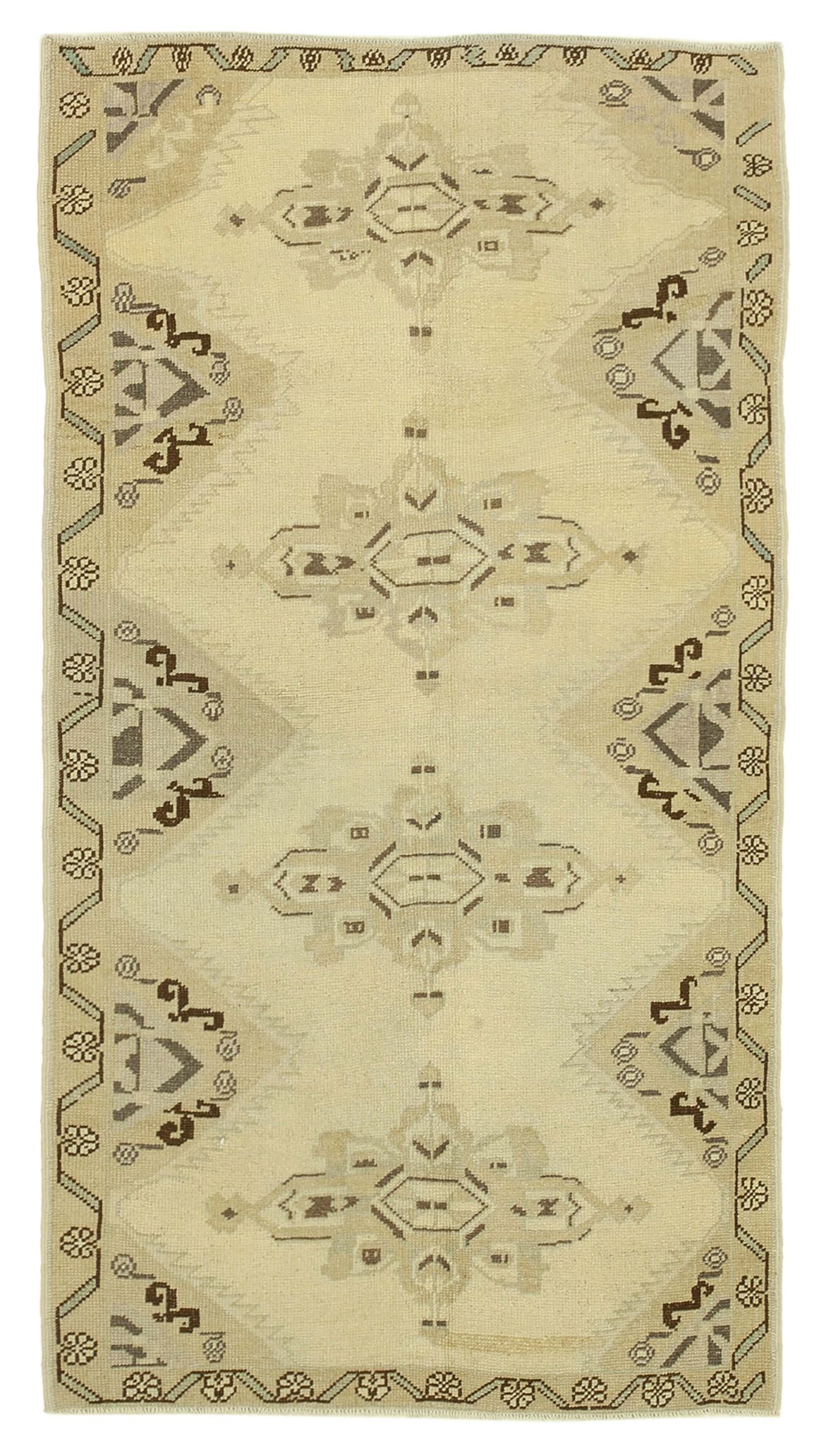 1960s handmade vintage oriental beige rug 109 cm x 200 cm