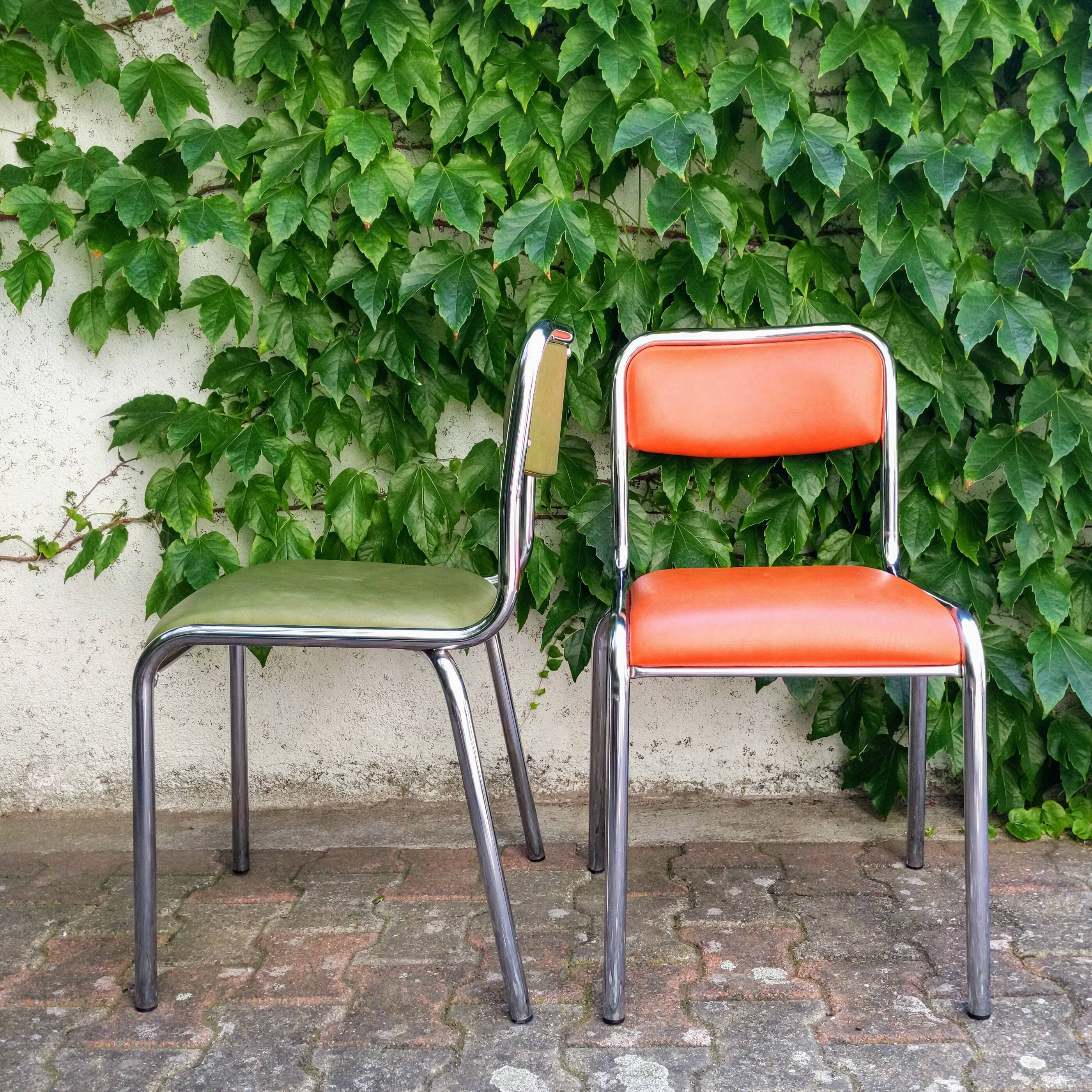 70s metal and imitation leather chairs
