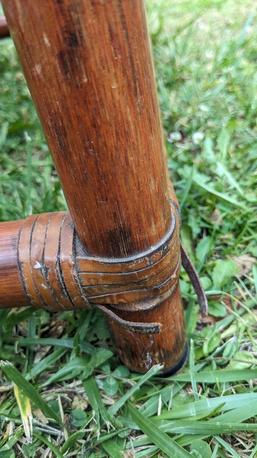Vintage bohemian chic 70s smoked glass bamboo coffee table