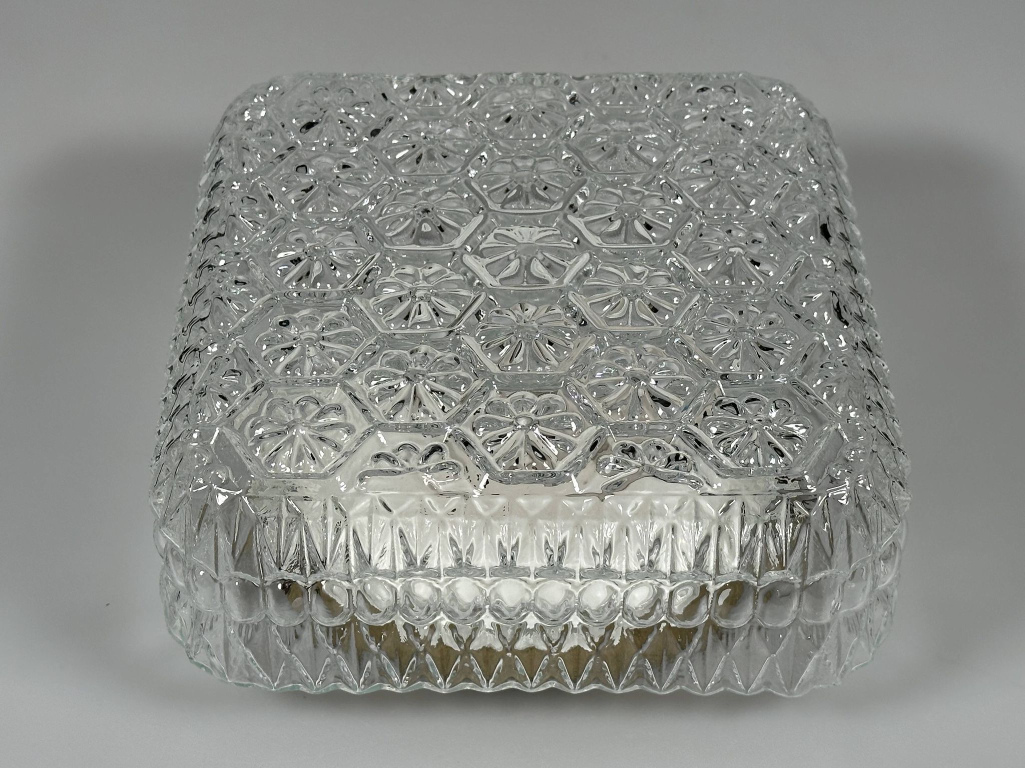 1960s 1970s Ceiling Lamp Flush Mount in Glass & Metal Space Age Design