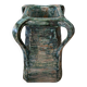 Vintage brutalist ceramic vase with 4 green handles.