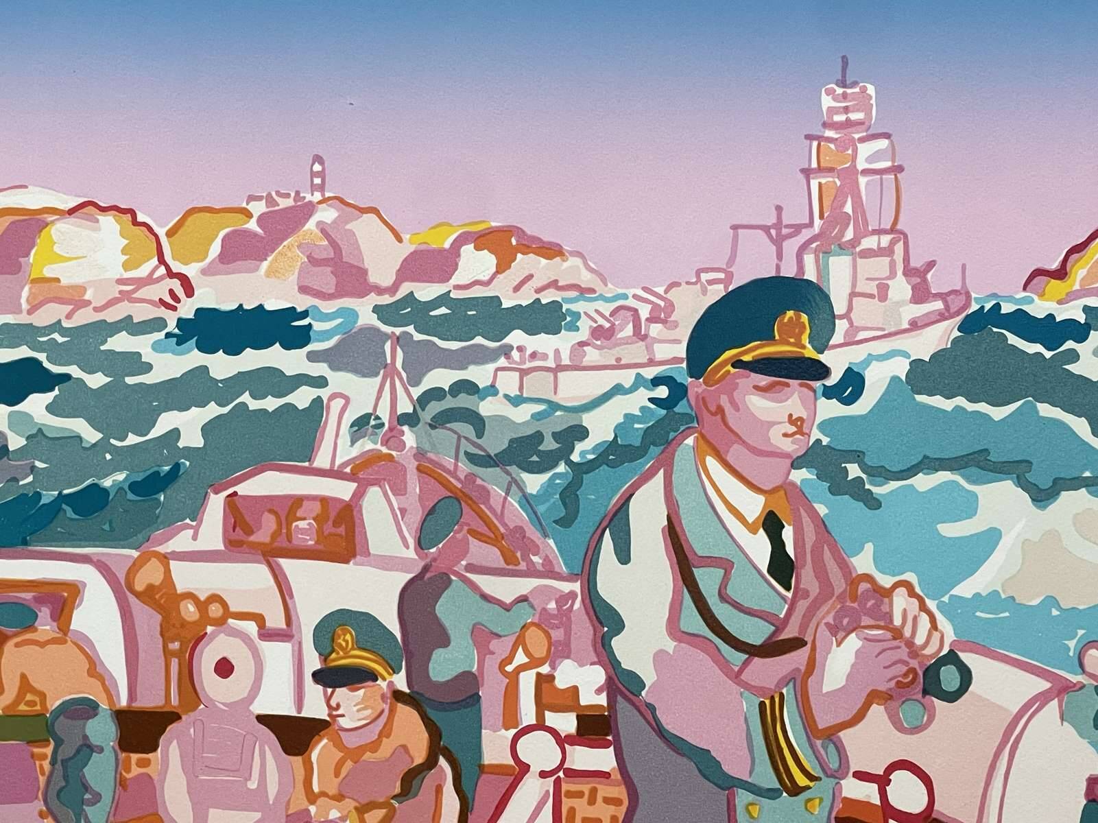 Lithograph by Charles Lapicque (1898-1988) - Maneuvers in the harbour of Brest