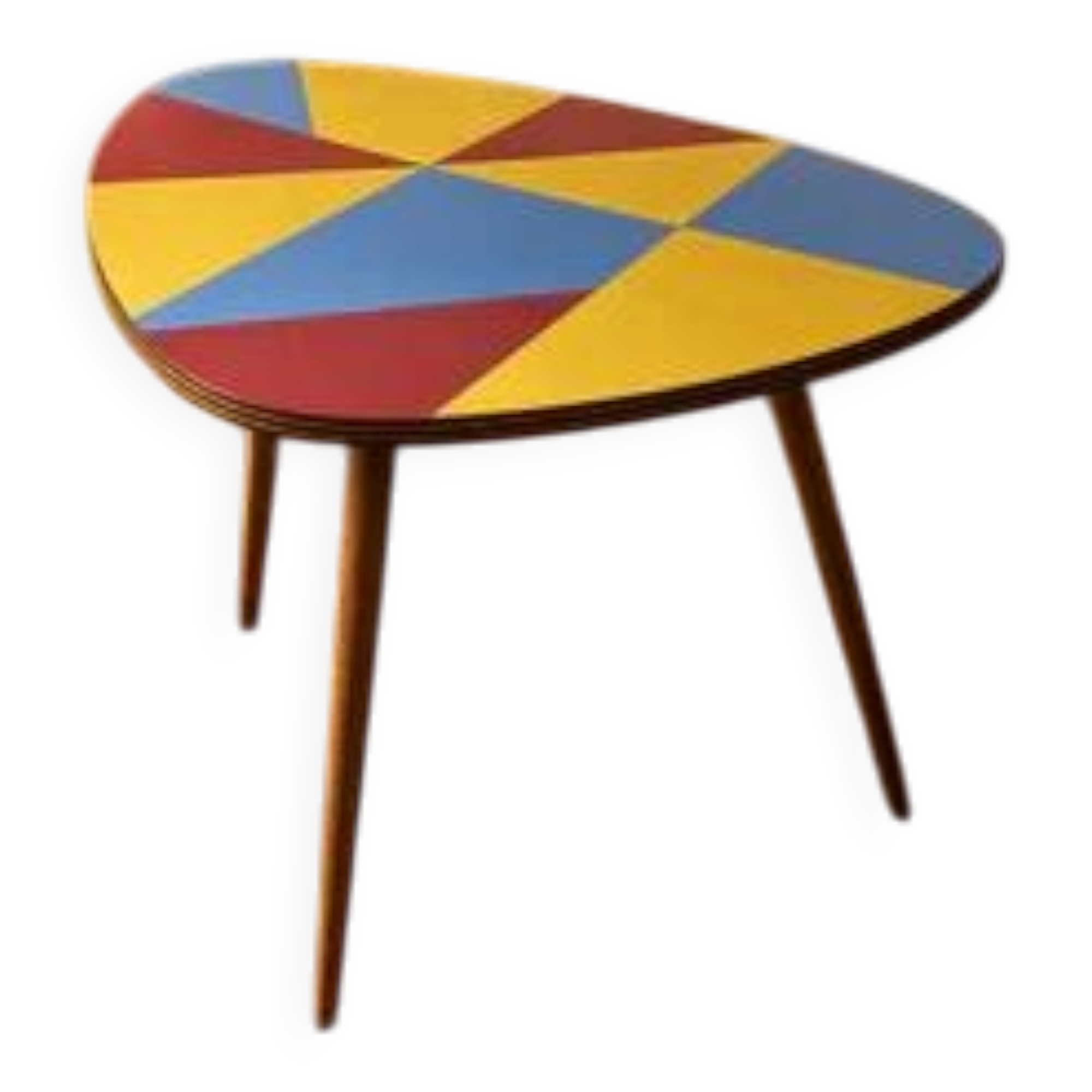Czechoslovak table in Brussels style, made of oak and colourful umakart, 1950s.