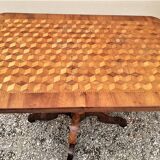 Pedestal table nineteenth century rectangular to central, marquetry tray with geometric decoration