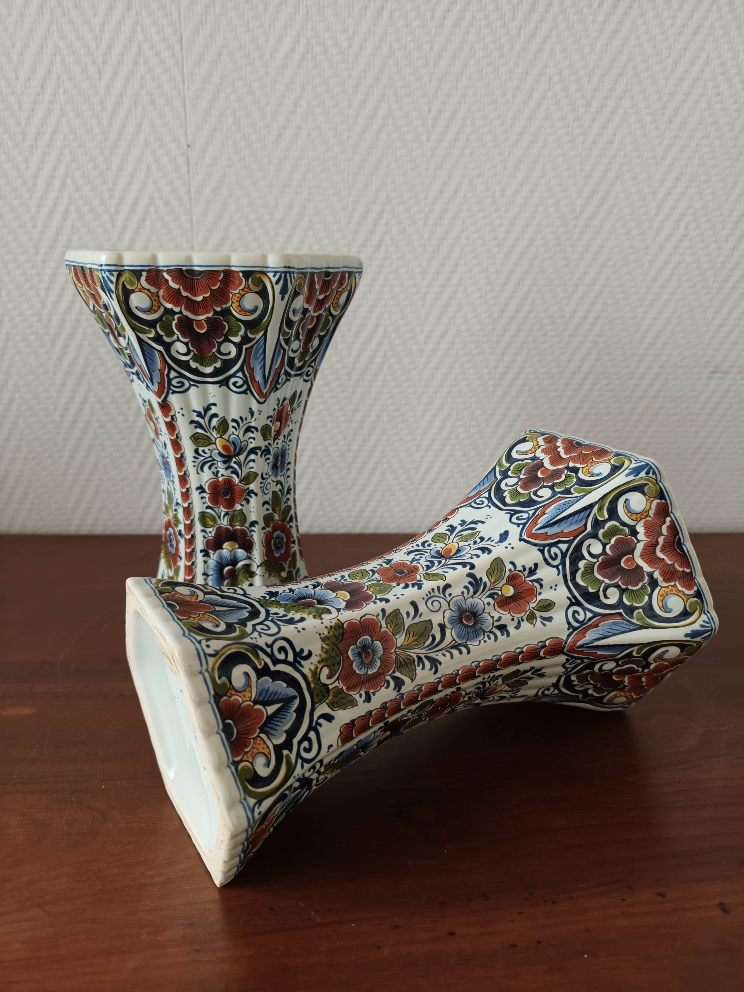 Pair of polychrome Delft earthenware vases, Holland, 1960s