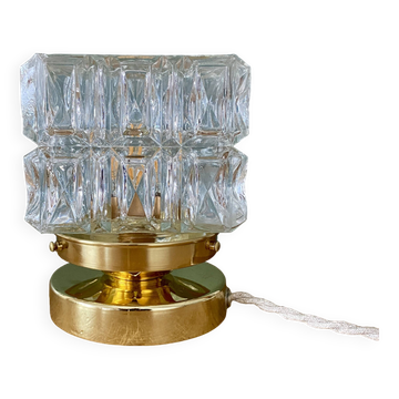 Lampe à poser globe vintage en verre moulé
