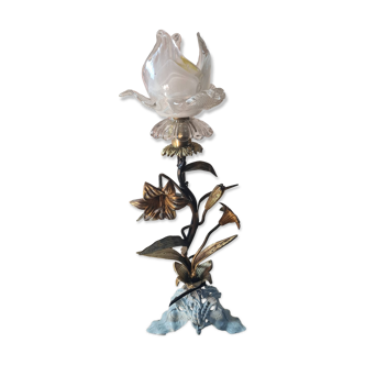 brass and pewter floral lamp 1900 art nouveau murano tulip 37x16