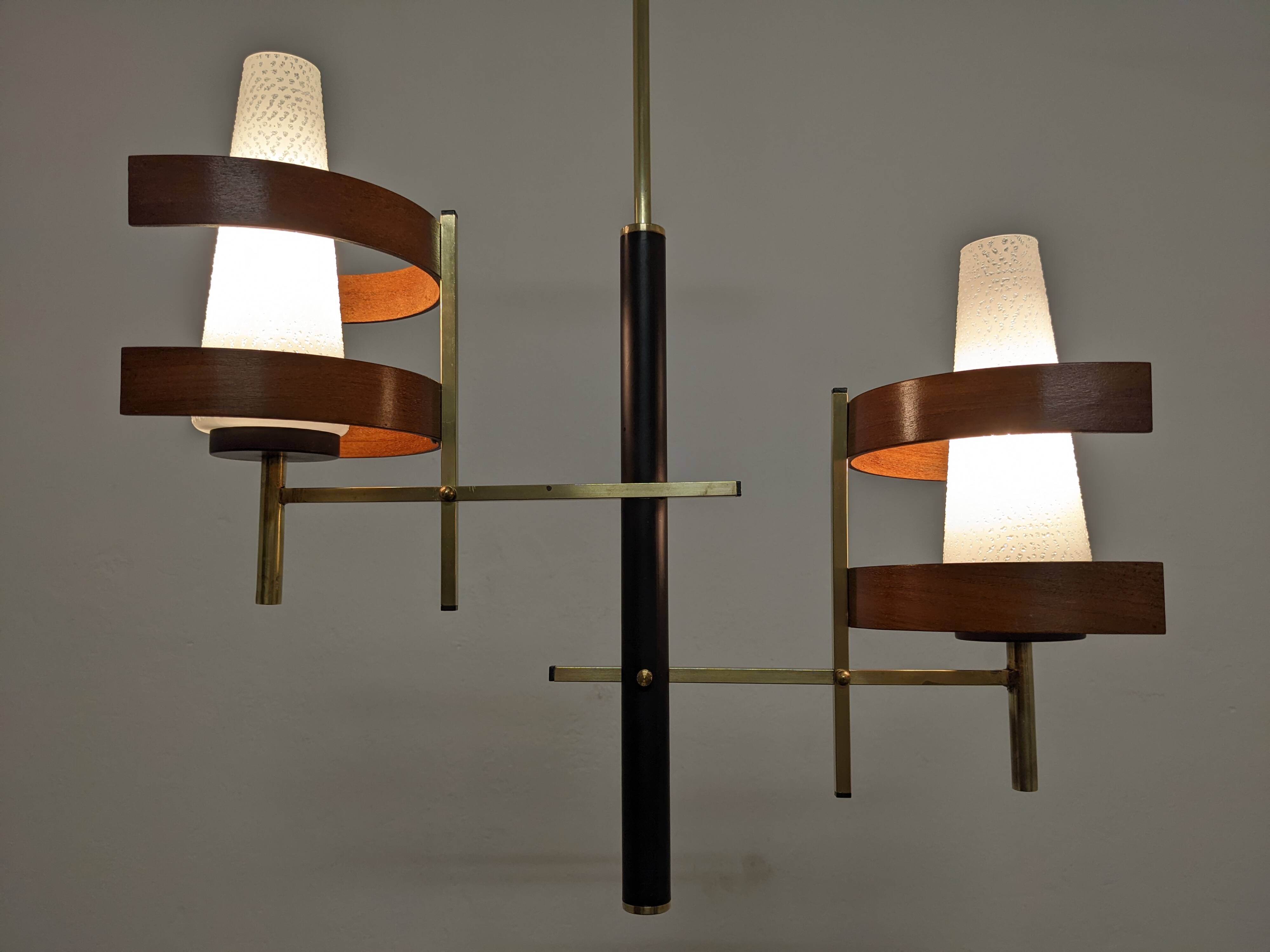 Scandinavian teak and brass chandelier from the 50s/60s