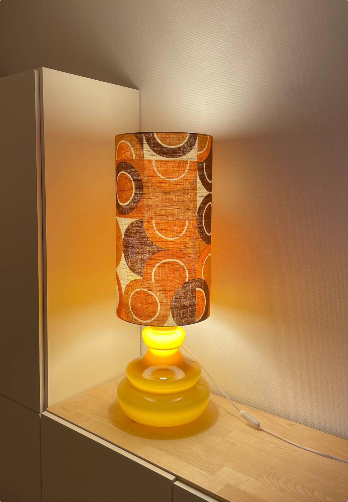 Manège brown opaline lamp H88 D28 - vintage fabric 1970