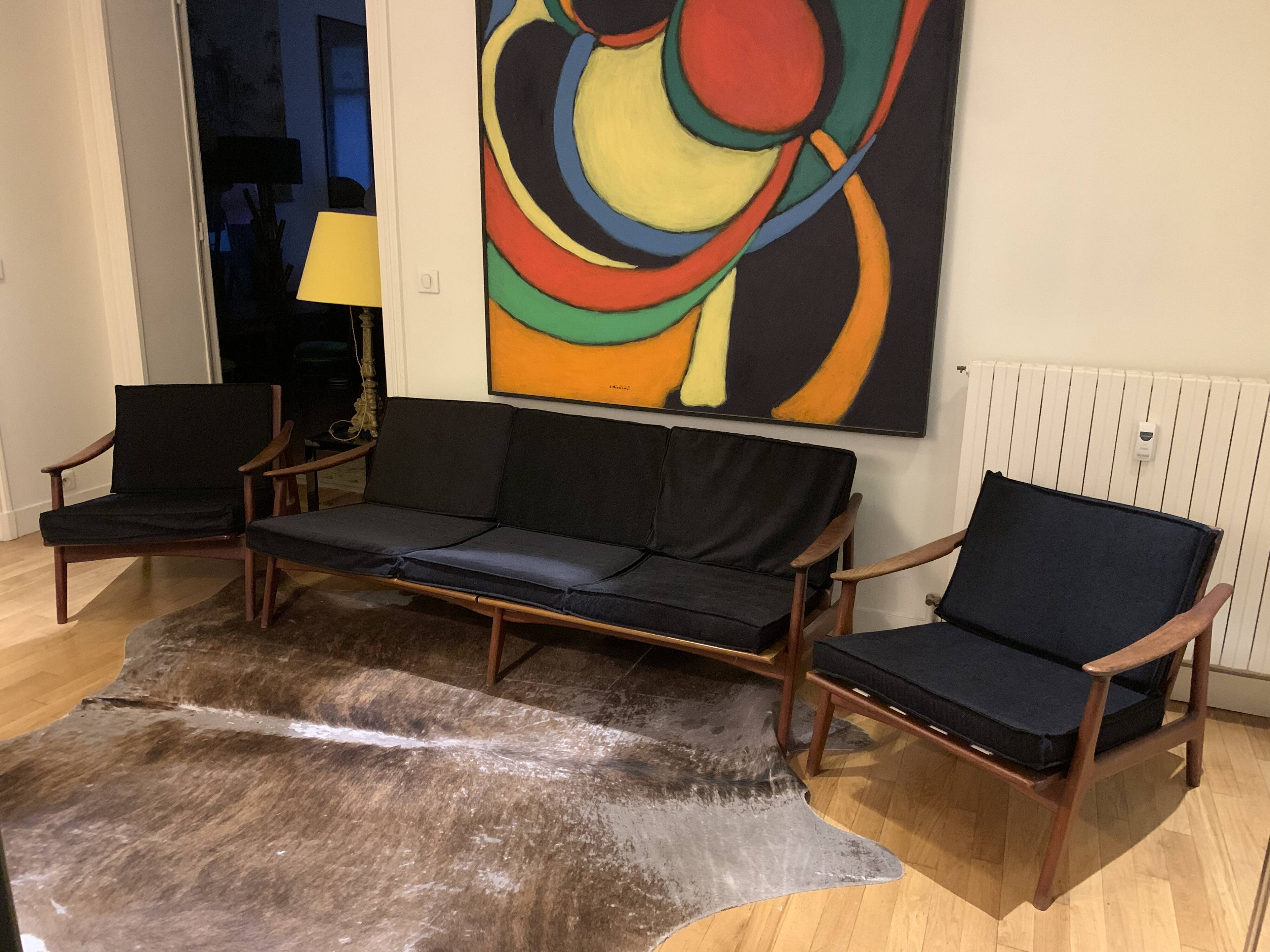 Ensemble canapé et 2 fauteuils danois, 1960