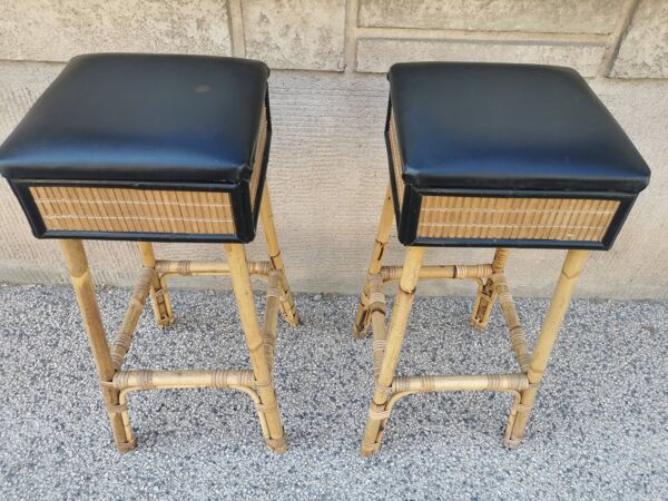 Paire de tabouret en bambou vintage années 70