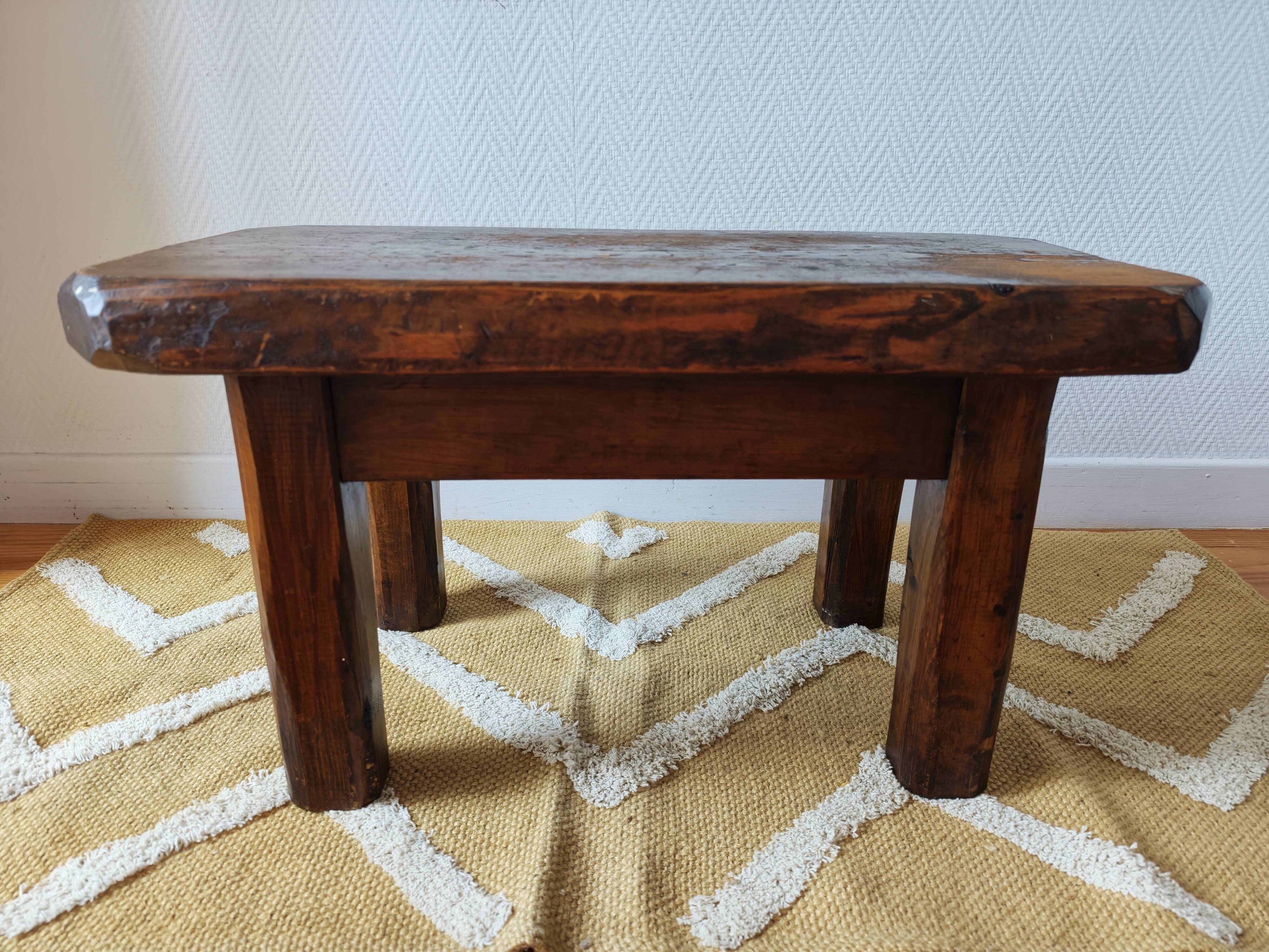 Brutalist coffee table made of solid wood – Handcrafted – 1960s-70s