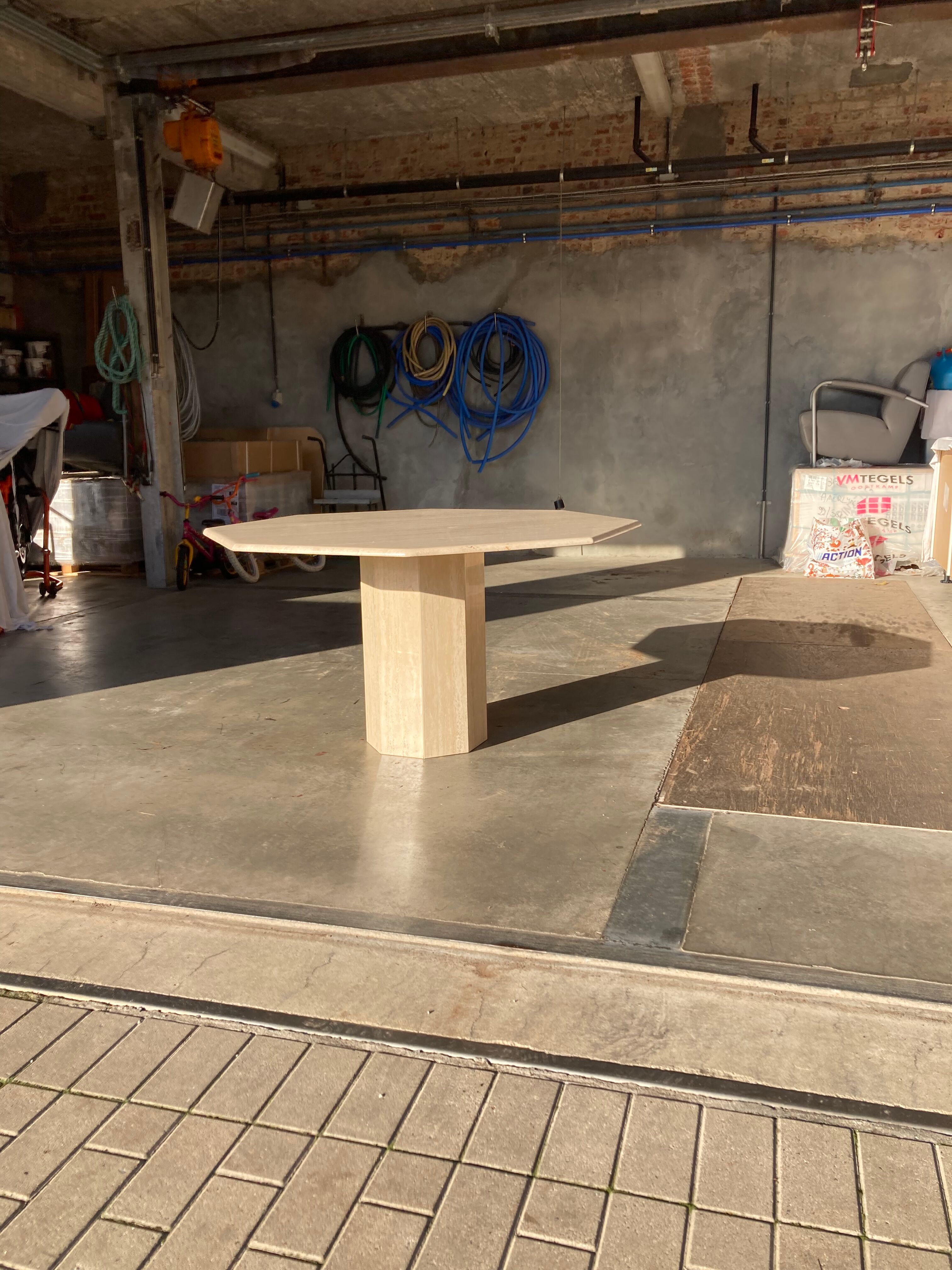 Travertin dining table octagonal