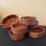 Saladier & 6 olive wood cups
