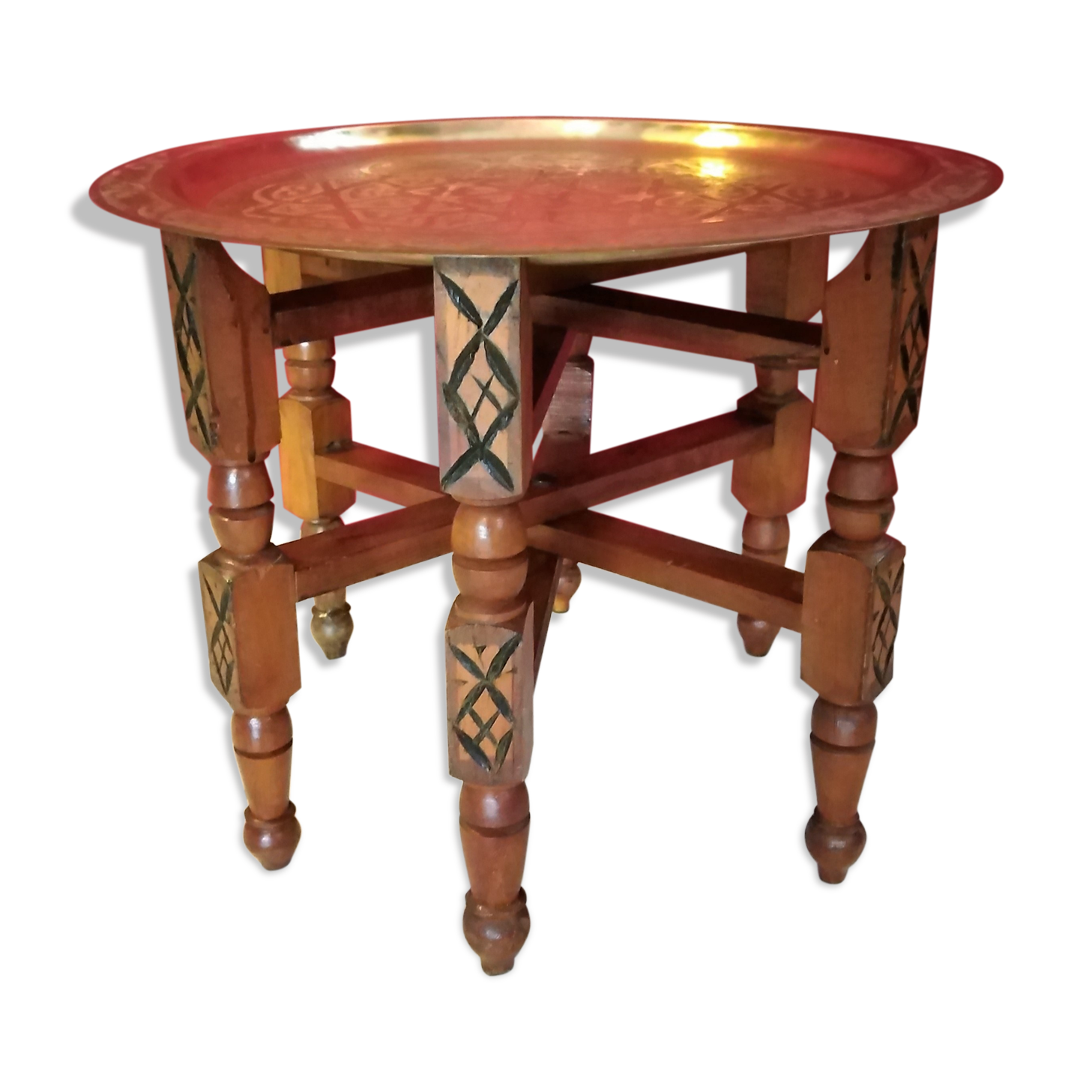 Table basse à thé du Maghreb plateau laiton