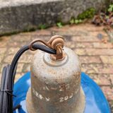 Industrial pendant light in blue enamelled sheet metal and cast iron, Poland, 1950s-60s