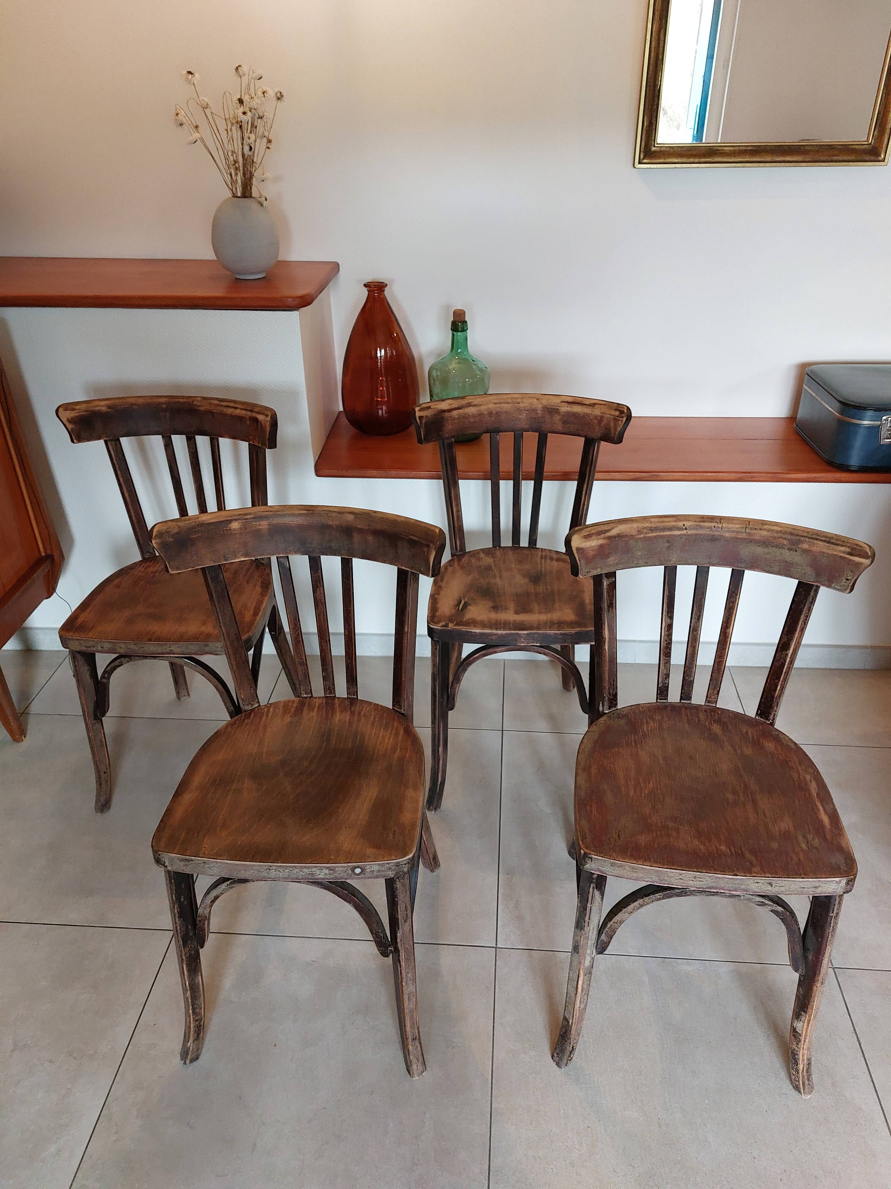 4 dark Luterma bistro chairs, sanded. Painting possible.
