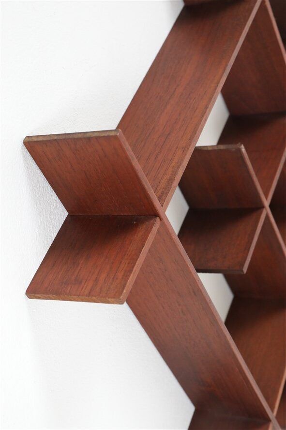 Rare, sculptural teak wall shelf / Mid-century Danish modern design / 1960s minimalism