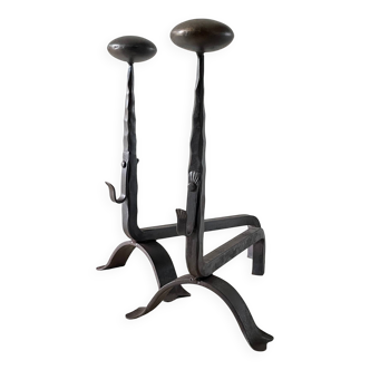 Brutalist Steel and Brass VINTAGE CHENETS