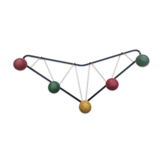 Wall coat holder 5 patères balls, 50s