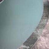 Translucent Frosted Glass Round Dining Table with Brushed Stainless Steel Pedestal — Industrial 1990s