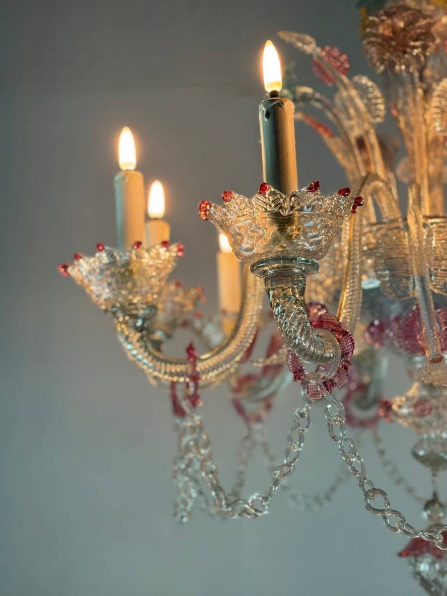 Venetian chandelier in multi-colored Murano glass, 10 light arms, circa 18
