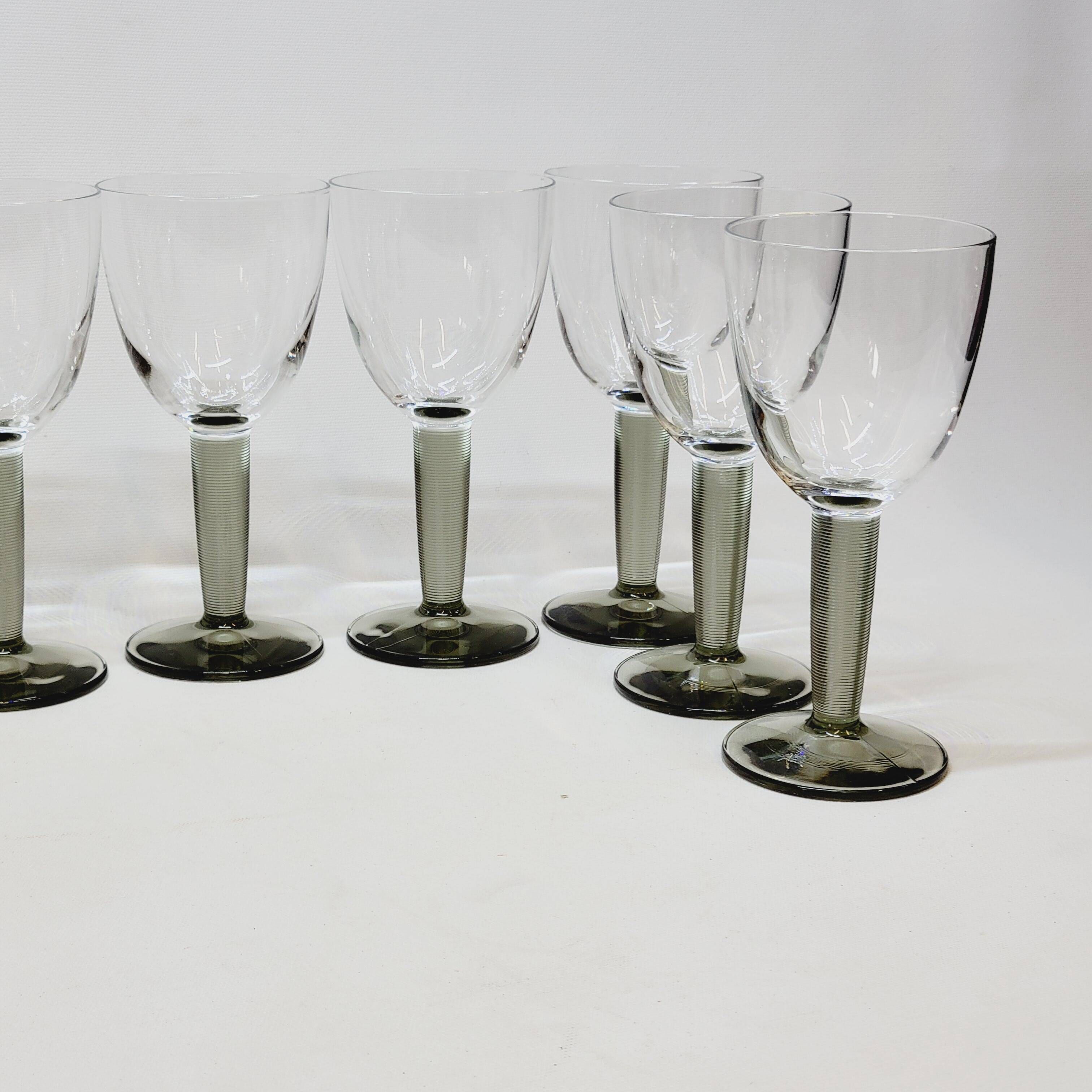 10 Bormioli Rocco Vintage Crystal Wine Glasses with Grooved Grey Stem