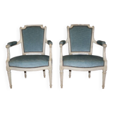 Pair Of Louis XVI Style Armchairs In White Lacquered Walnut Around 1900