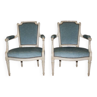 Paire De Fauteuils De Style Louis XVI En Noyer Laqué Blanc Vers 1900