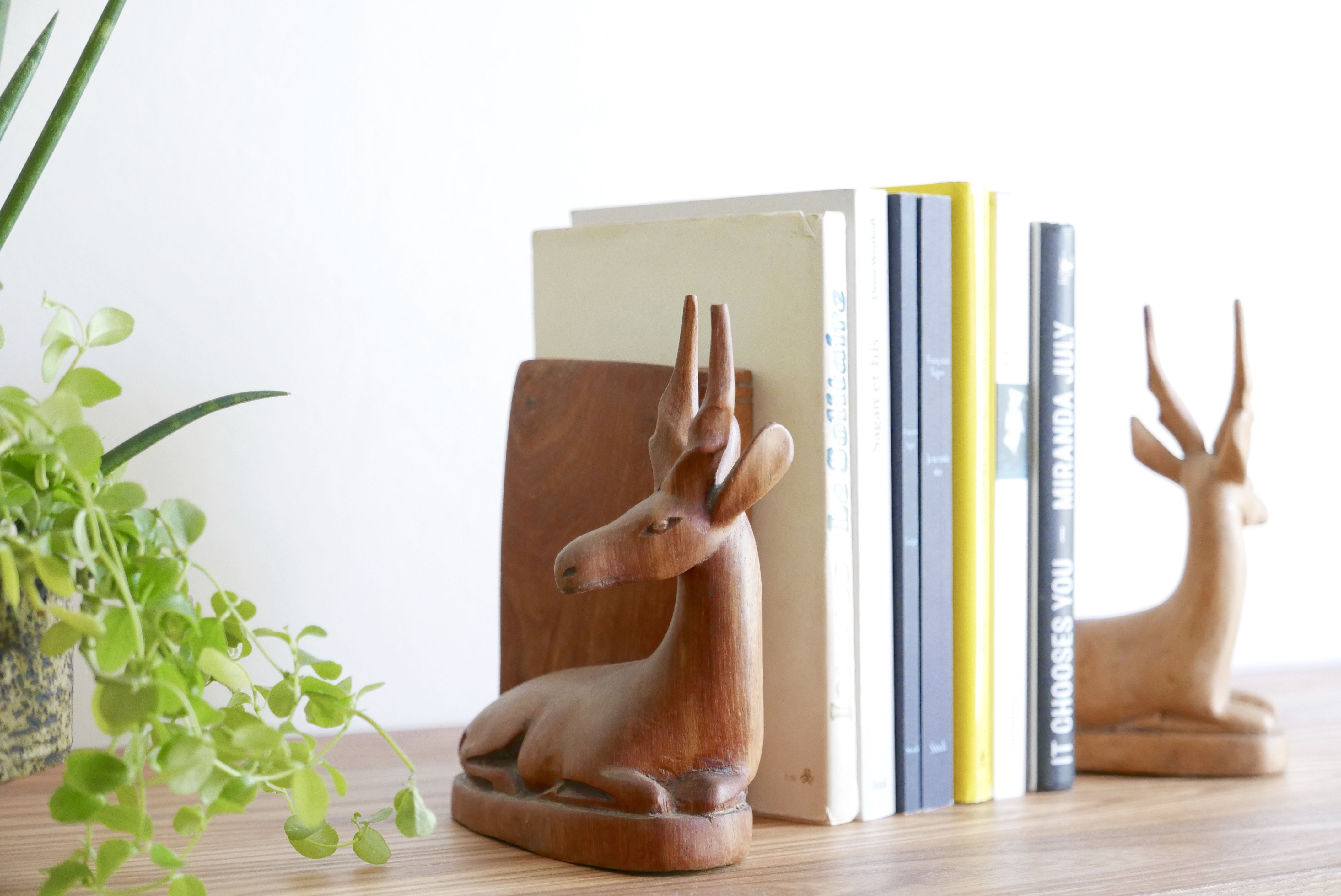 Bookends gazelles wooden carved early 1970s